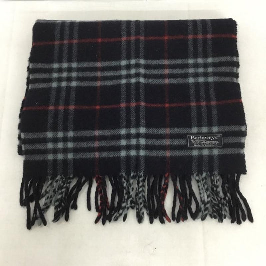 バーバリー BURBERRY マフラー マフラー フリンジ チェック 紺 / ネイビー / X 赤 / レッド / X 灰 / グレー /  メンズ USED 古着 中古 10140172
