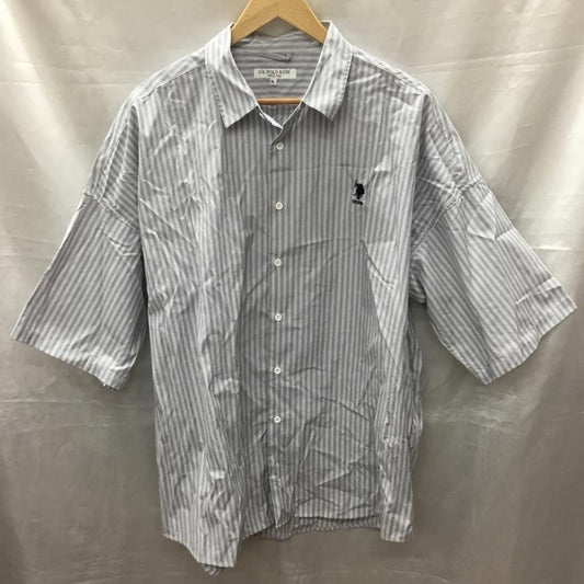 ユーエスポロアッスン U.S.POLO ASSN. シャツ、ブラウス 半袖 SH787 MONO-MART別注 ワンポイント刺繍 XL ストライプ 白 / ホワイト / X 灰 / グレー /  メンズ USED 古着 中古 10117785