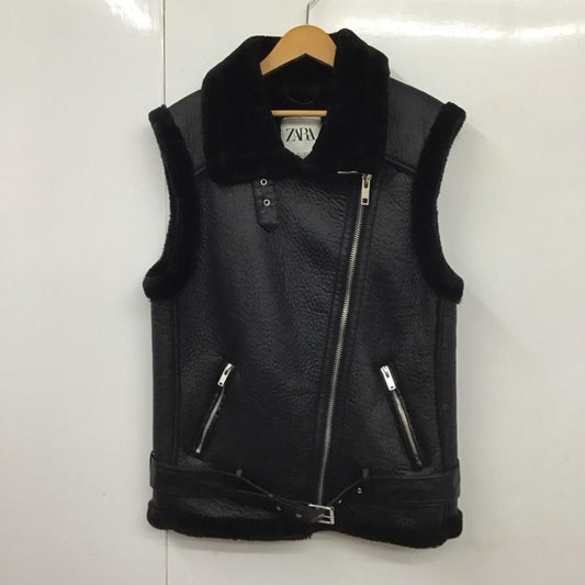 ザラ ZARA ベスト ベスト 2969/250/800 フェイクレザー ムートン ライダース ベスト S 無地 黒 / ブラック /  レディース USED 古着 中古 10131422