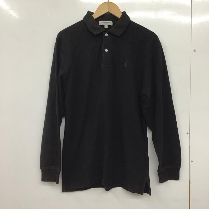 イヴサンローラン Yves Saint Laurent カットソー 長袖 長袖ポロシャツ 長袖カットソー カラーシャツ M ロゴ、文字 黒 / ブラック /  メンズ USED 古着 中古 10144967