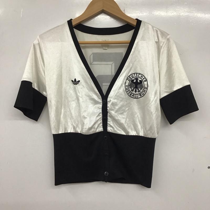 アディダス adidas カーディガン 半袖 半袖カーディガン 前開き 薄手 M ロゴ、文字 白 / ホワイト / X 黒 / ブラック /  レディース USED 古着 中古 10136748
