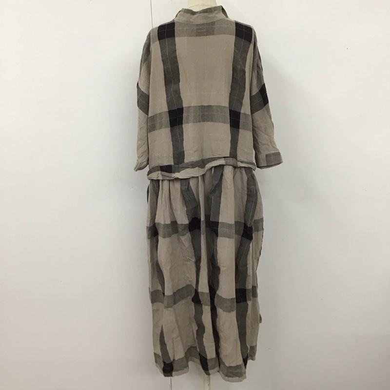 アンドヤーン &yarn ワンピース ロングスカート WNY-049 ドルマンスリーブ 前開き スタンドネック チェック 灰 / グレー / X 黒 / ブラック /  レディース USED 古着 中古 10122661