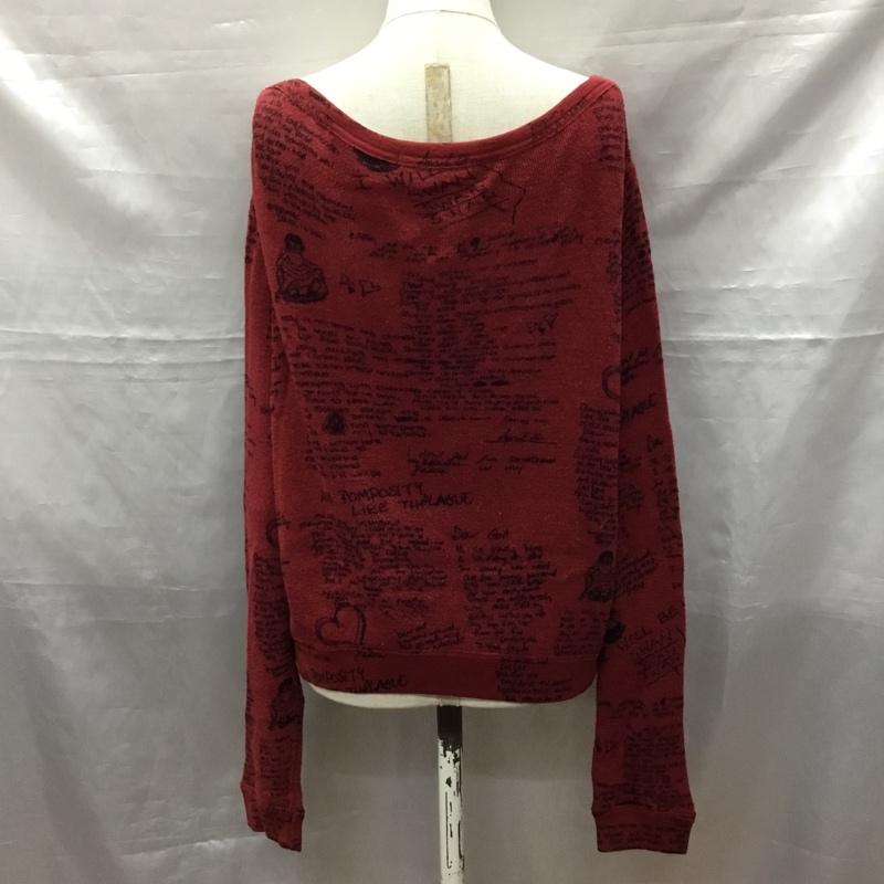 ヒステリックグラマー HYSTERIC GLAMOUR ニット、セーター 長袖 0121CS01 落書きパターン FREE 総柄 えんじ / ワインレッド /  レディース USED 古着 中古 10118044
