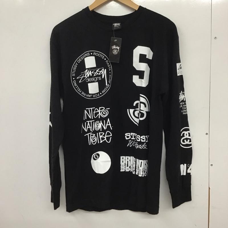 ステューシー STUSSY カットソー 長袖 長袖カットソー プリントカットソー クルーネック M ロゴ、文字 黒 / ブラック /  メンズ USED 古着 中古 10135910