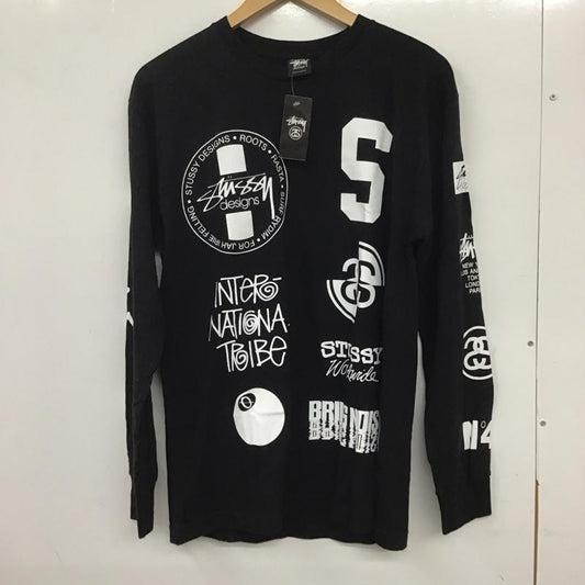 ステューシー STUSSY カットソー 長袖 長袖カットソー プリントカットソー クルーネック M ロゴ、文字 黒 / ブラック /  メンズ USED 古着 中古 10135910