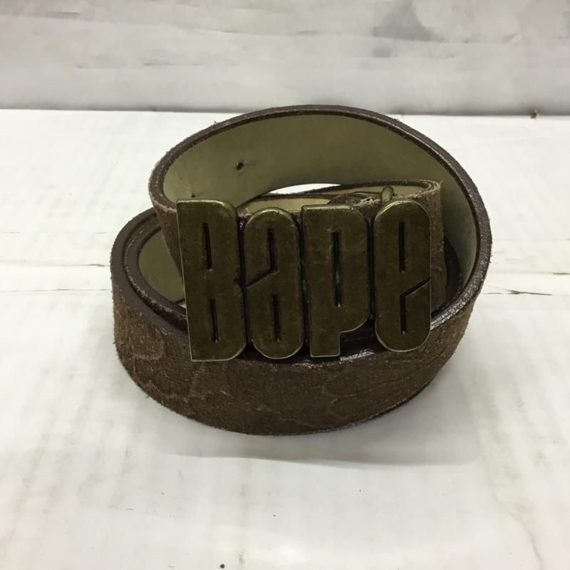 アベイシングエイプ A BATHING APE ベルト・バックル ベルト レザー BAPE ロゴ、文字 茶 / ブラウン / X 金 / ゴールド /  メンズ USED 古着 中古 10117013