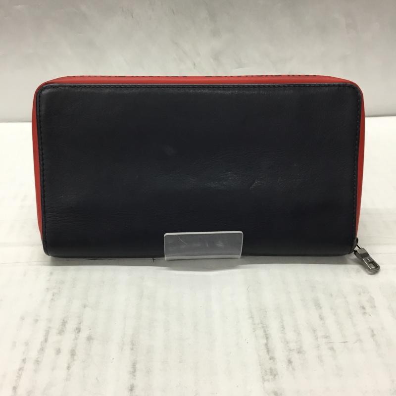 アルマーニエクスチェンジ A/X ARMANIEXCHANGE 財布 長財布 ラウンドファスナー レザー ロゴ、文字 紺 / ネイビー / X 赤 / レッド /  メンズ USED 古着 中古 10109119