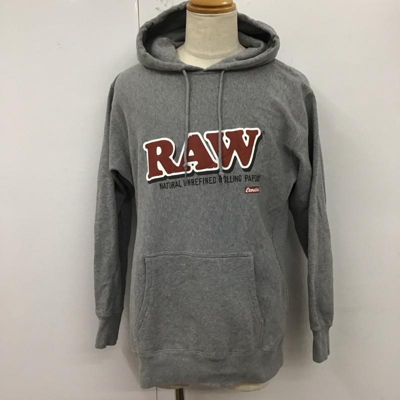 エロスティカ EROSTiKA パーカー 長袖 RAW バックプリント 裏起毛 スウェット プルオーバー XL ロゴ、文字 灰 / グレー /  メンズ USED 古着 中古 10123412