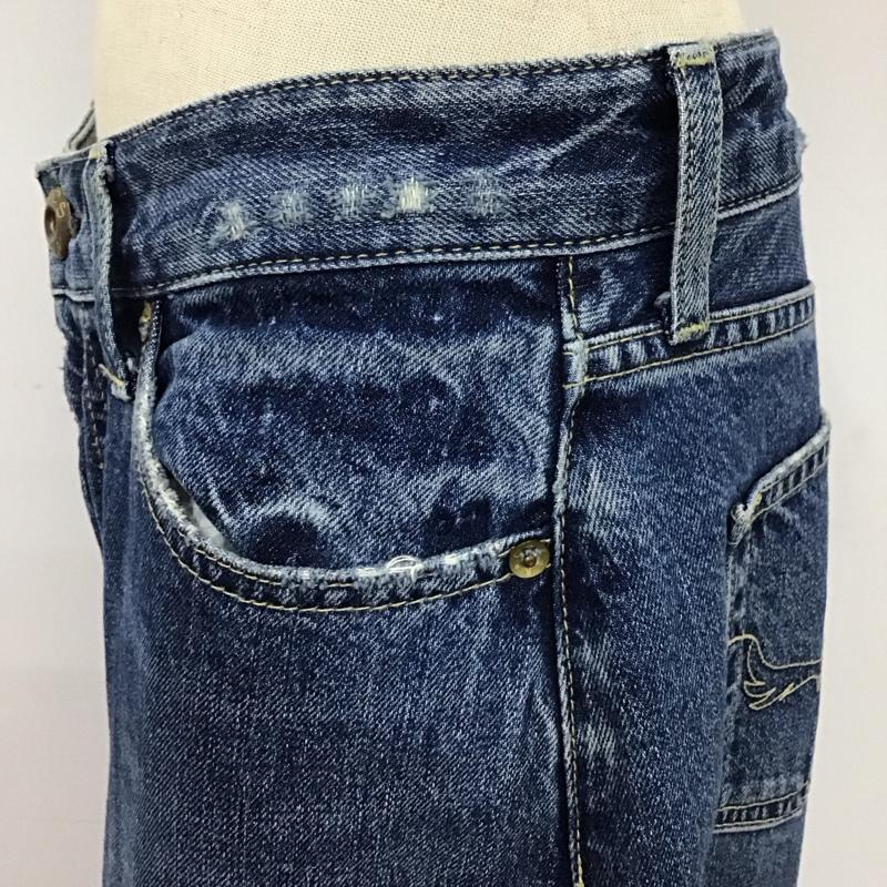 ロデオクラウンズ Rodeo Crowns パンツ デニム、ジーンズ 420BAP11-0330 ガチョウデニムパンツ ワイドパンツ M ダメージ加工 インディゴ / インディゴ /  レディース USED 古着 中古 10117334