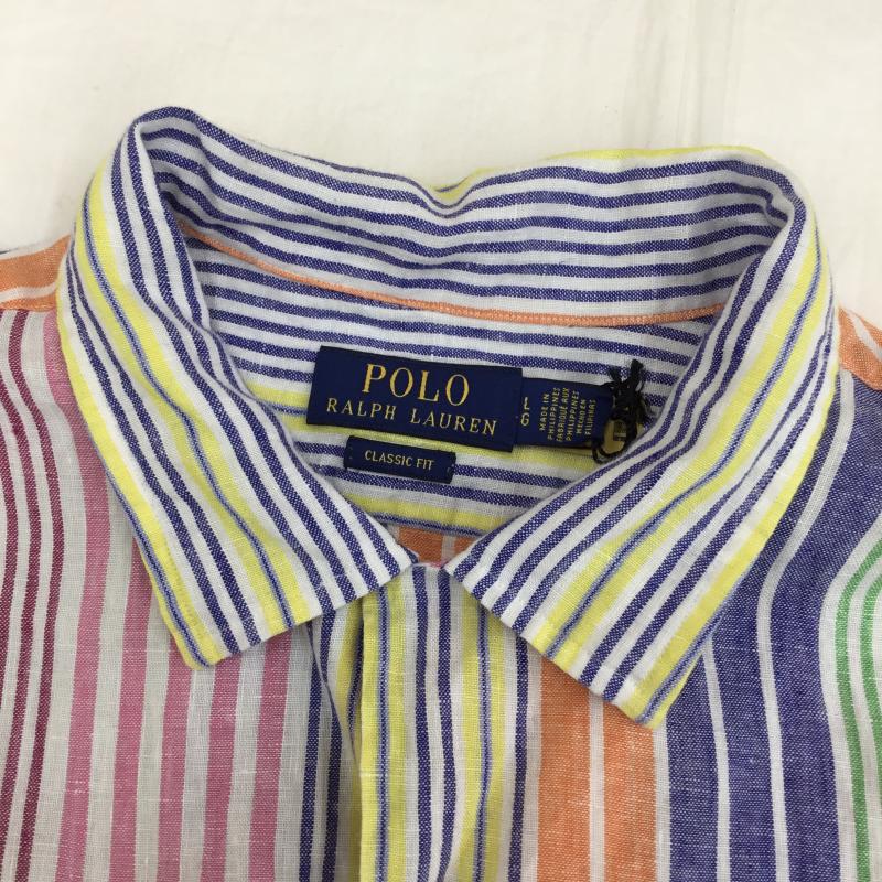 ポロラルフローレン POLO RALPH LAUREN シャツ、ブラウス 半袖 L ストライプ X ワンポイント 白 / ホワイト / X 青 / ブルー / X 桃 / ピンク / X 緑 / グリーン /  メンズ USED 古着 中古 10129013