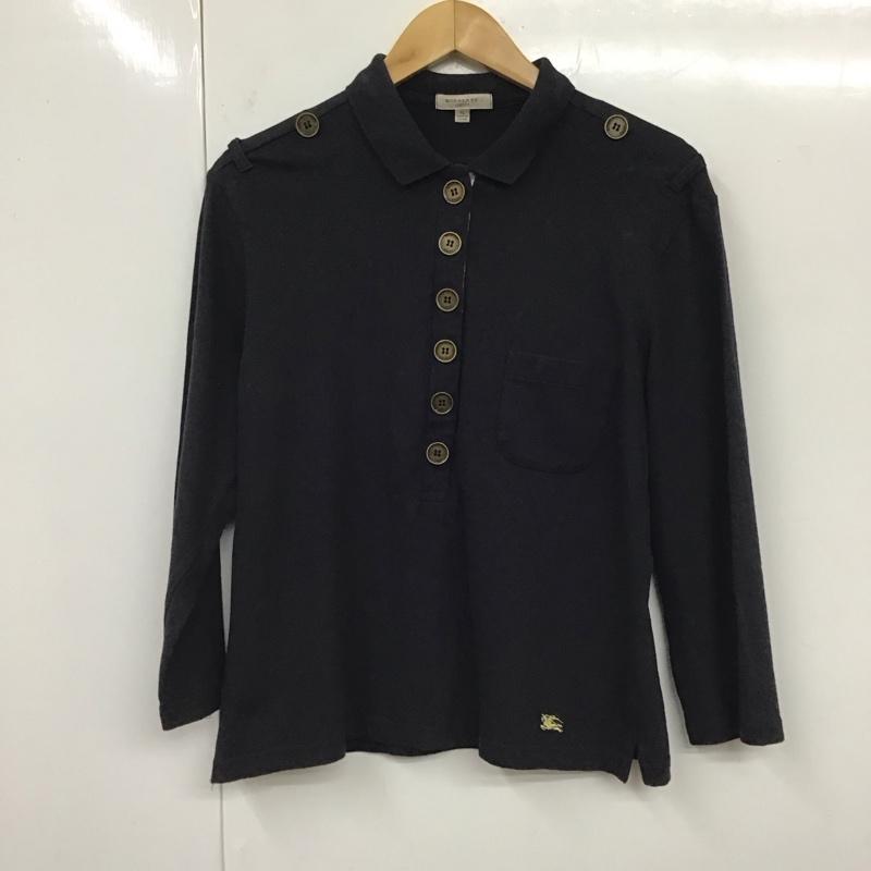 バーバリーロンドン Burberry London カットソー 長袖 長袖カットソー カラーシャツ 長袖ポロシャツ XL ロゴ、文字 黒 / ブラック /  レディース USED 古着 中古 10119548