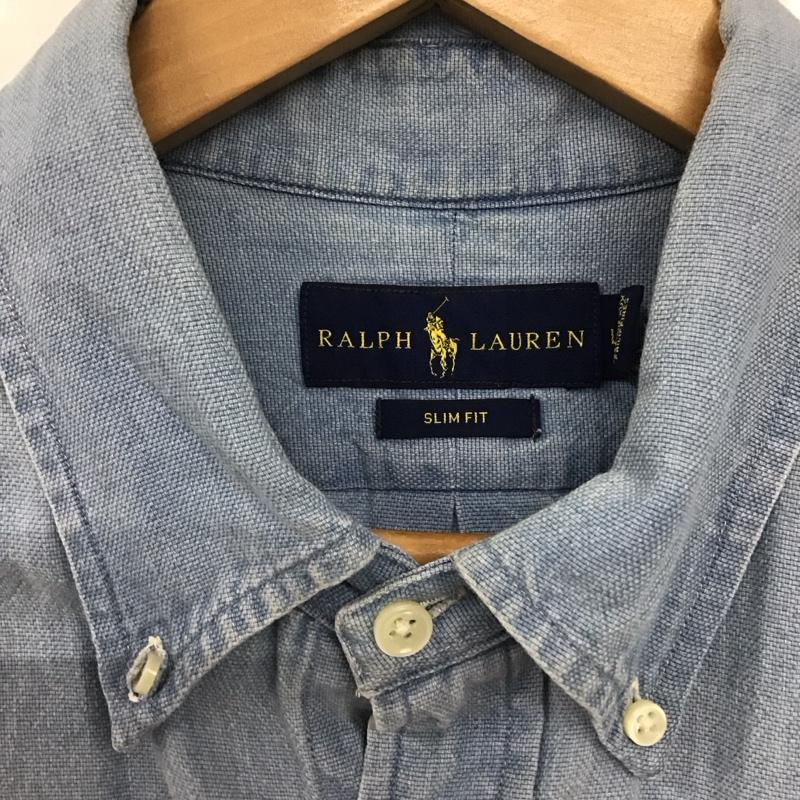 ラルフローレン RALPHLAUREN シャツ、ブラウス 半袖 半袖デニムシャツ ボタンダウンシャツ L ロゴ、文字 インディゴ / インディゴ /  メンズ USED 古着 中古 10133966