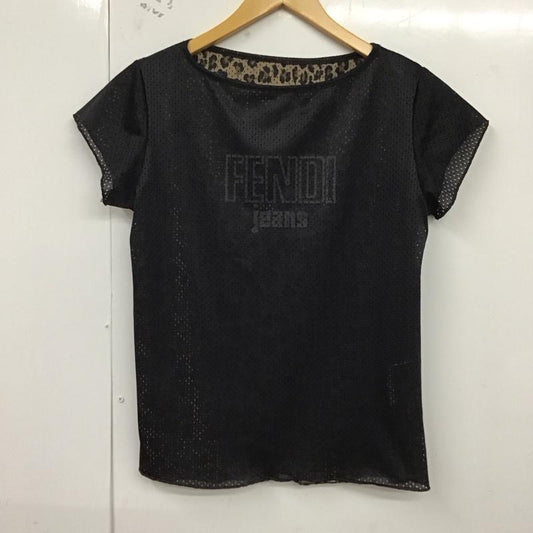 フェンディ FENDI カットソー 半袖 半袖カットソー プリントTシャツ クルーネックカットソー 90s リバーシブル 42 ヒョウ柄・レオパード柄 黒 / ブラック /  レディース USED 古着 中古 10129747