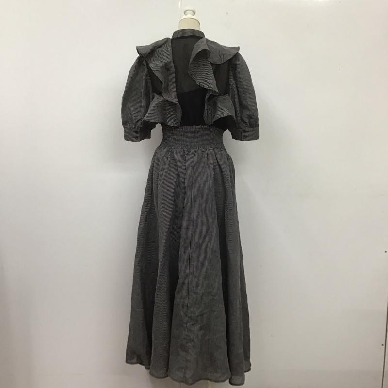 リエンダ rienda ワンピース ロングスカート 110GA633-1560 ラッフルデザインフレアOP 半袖 M ストライプ 黒 / ブラック / X 白 / ホワイト /  レディース USED 古着 中古 10108610