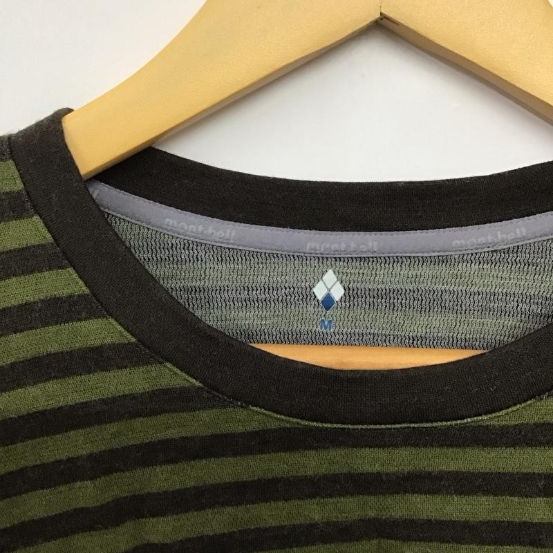 モンベル mont-bell カットソー 長袖 長袖カットソー クルーネックカットソー プリントカットソー M ボーダー柄 カーキ / カーキ /  メンズ USED 古着 中古 10142415