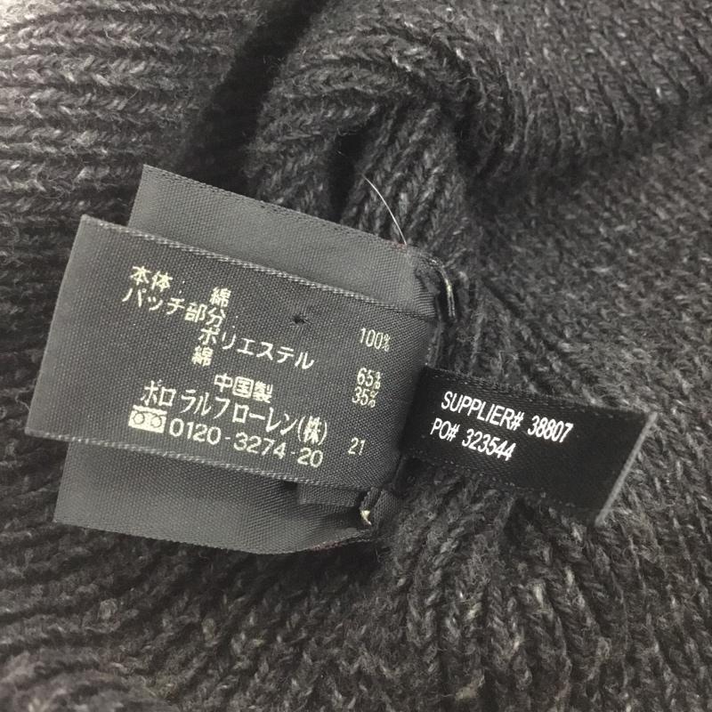 ダブルアールエル ラルフローレン RRL RALPH LAUREN 帽子 ニット帽 コットン リブニット ロゴラベル ロゴ、文字 黒 / ブラック /  メンズ USED 古着 中古 10140609