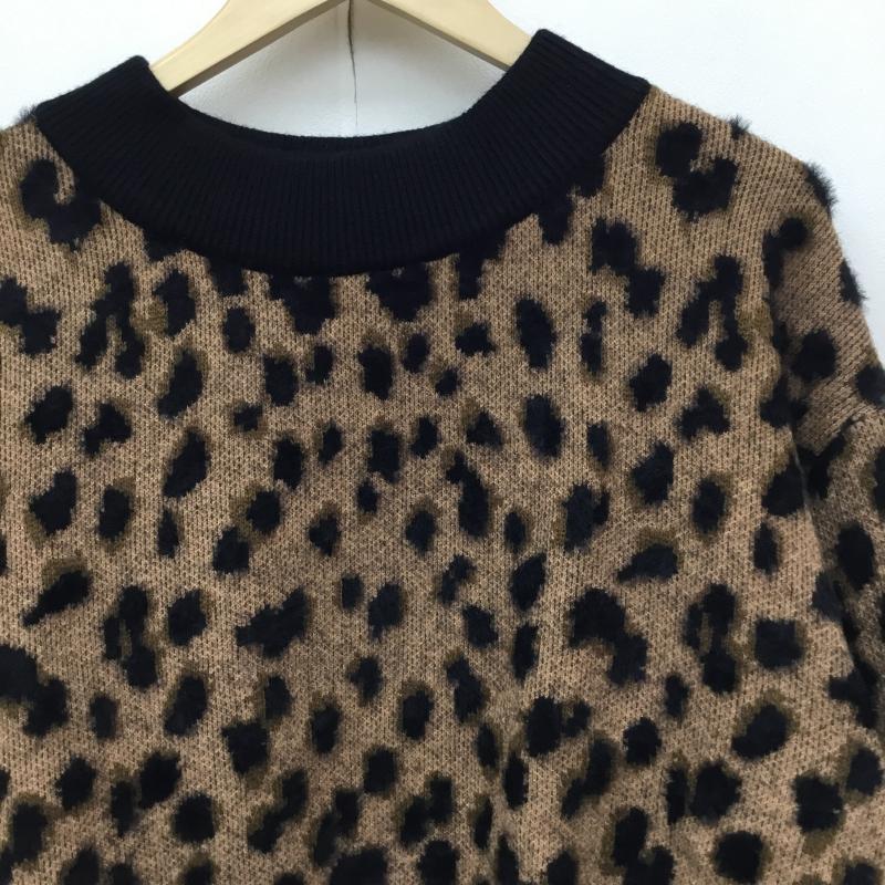 アズールバイマウジー AZUL BY MOUSSY ニット、セーター 長袖 M ヒョウ柄・レオパード柄 黒 / ブラック / X 茶 / ブラウン /  レディース USED 古着 中古 10139617