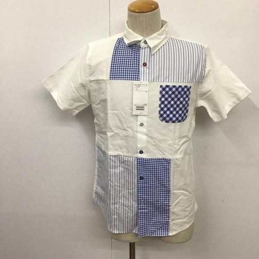 ビームス ハート BEAMS HEART シャツ、ブラウス 半袖 M 無地 X チェック X ストライプ 白 / ホワイト / X 水色 / ライトブルー /  メンズ USED 古着 中古 10111214
