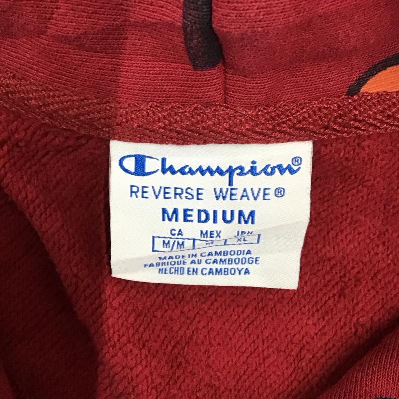 チャンピオン Champion パーカー 長袖 プルオーバー フーディー スウェット XL 総柄 えんじ / ワインレッド /  メンズ USED 古着 中古 10118391