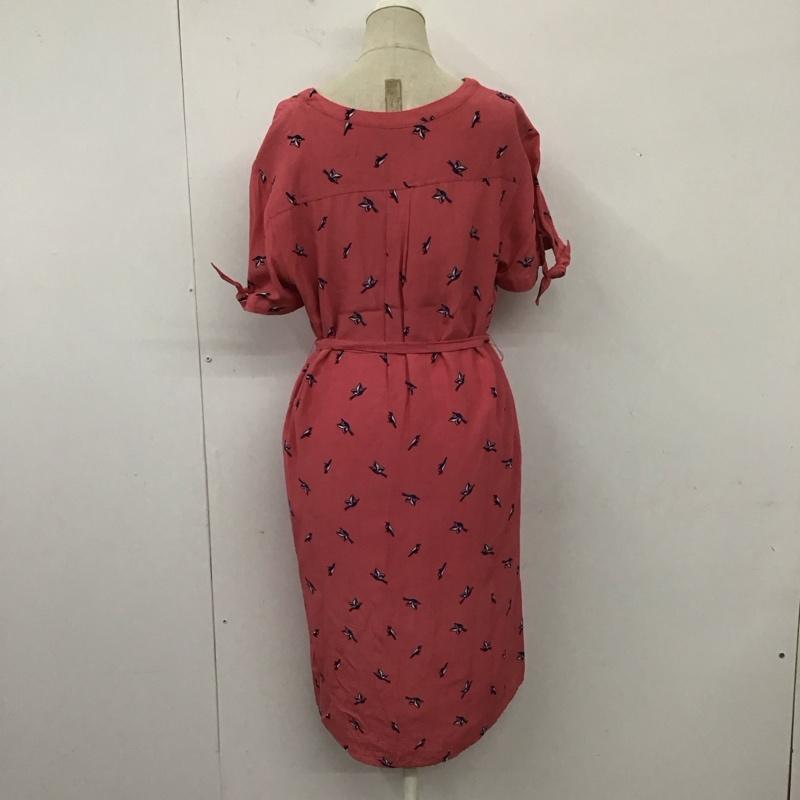 トミーヒルフィガー TOMMY HILFIGER ワンピース ひざ丈スカート 鳥 半袖 4 総柄 桃 / ピンク /  レディース USED 古着 中古 10112634
