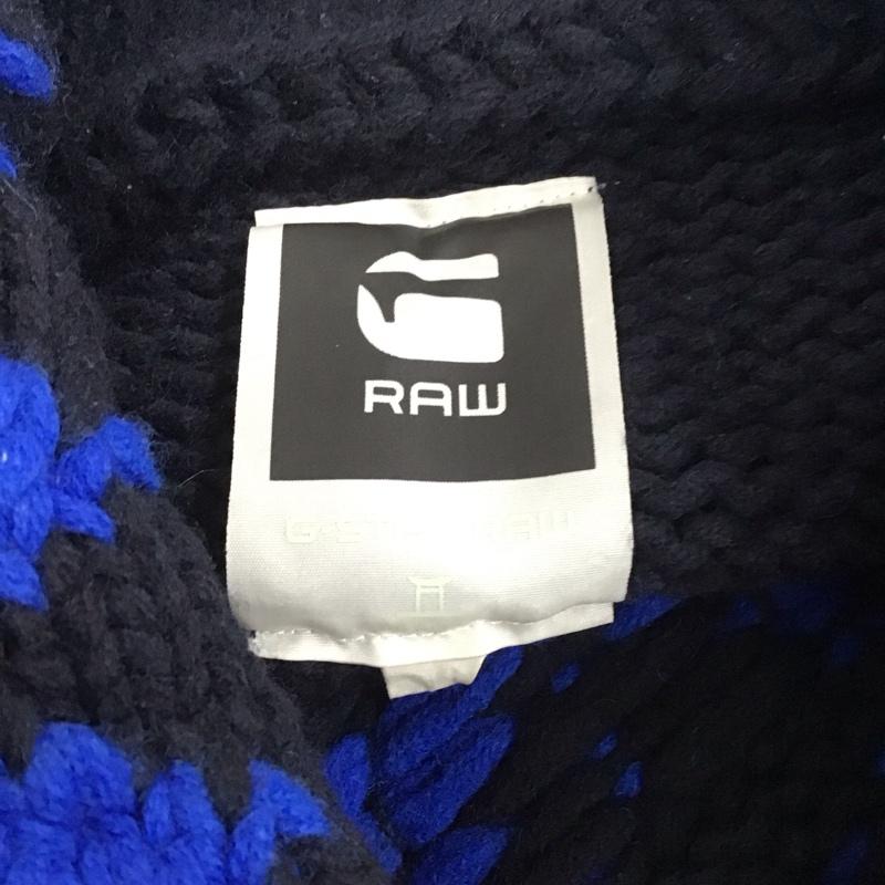 ジースターロゥ G-STAR RAW ニット、セーター 長袖 長袖ニット 長袖カットソー リブニット セーター クルーネック L プリント 青 / ブルー / X 紺 / ネイビー /  メンズ USED 古着 中古 10111091