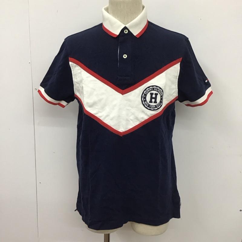 トミーヒルフィガー TOMMY HILFIGER ポロシャツ 半袖 半袖ポロシャツ カラーシャツカットソー 半袖カットソー M ロゴ、文字 紺 / ネイビー /  メンズ USED 古着 中古 10111166