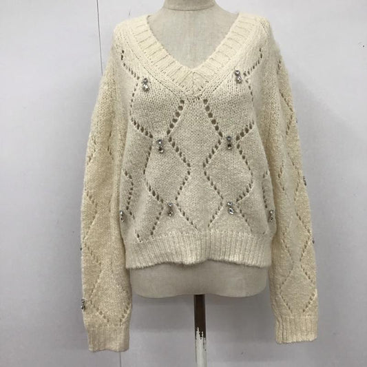 ザラ ZARA ニット、セーター 長袖 9598 246 712 Vネック ビジュー S  アイボリー / アイボリー /  レディース USED 古着 中古 10122666
