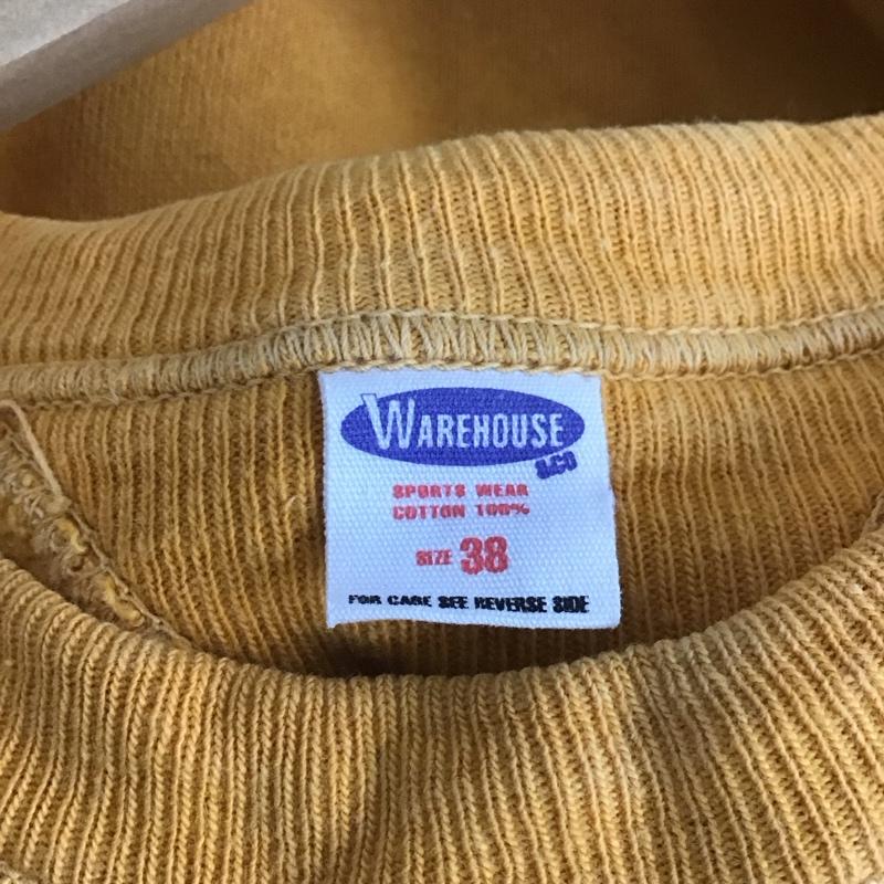 ウエアハウス WAREHOUSE トレーナー 長袖 長袖トレーナー スウェット クルーネック プルオーバー 40 ロゴ、文字 黄 / イエロー /  メンズ USED 古着 中古 10147796