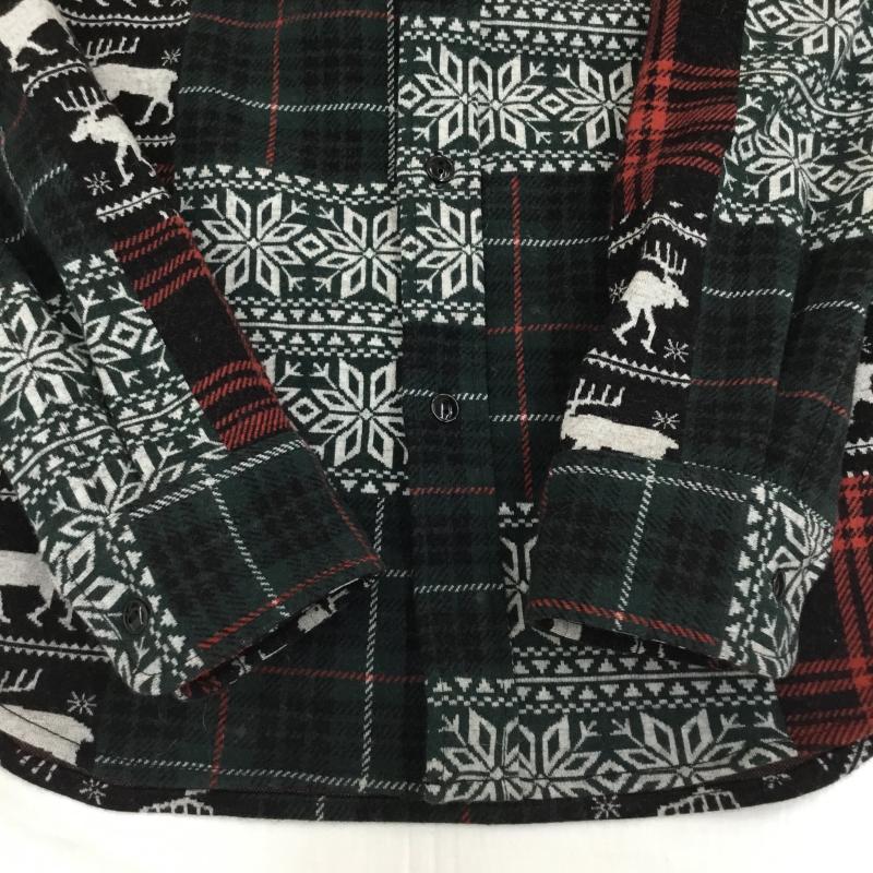 ビームス BEAMS シャツ、ブラウス 長袖 ジャガード パッチワーク ガイド シャツ M 総柄 黒 / ブラック / X 赤 / レッド / X 緑 / グリーン /  メンズ USED 古着 中古 10138384