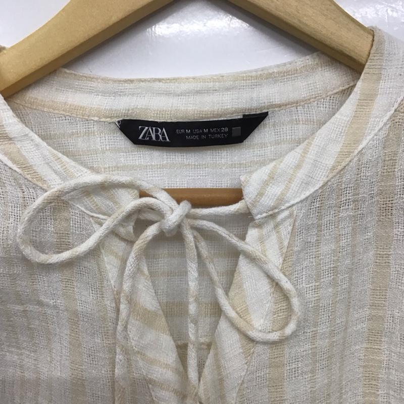ザラ ZARA シャツ、ブラウス 長袖 M ストライプ 白 / ホワイト / X ベージュ / ベージュ /  レディース USED 古着 中古 10148785