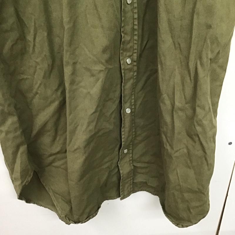 ラングラー Wrangler ワンピース ロングスカート 長袖シャツワンピース ロングワンピース ノーカラー フロントボタン FREE ロゴ、文字 カーキ / カーキ /  レディース USED 古着 中古 10147898