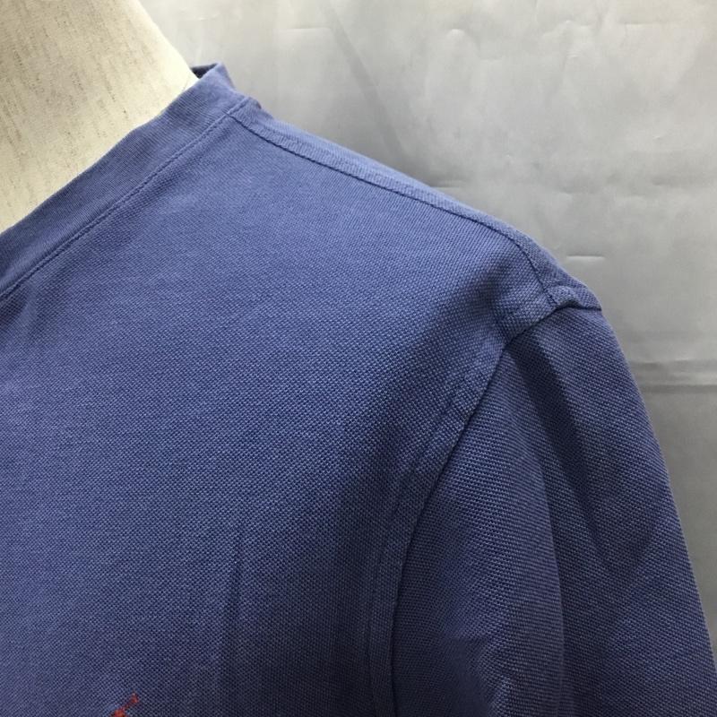 ポロラルフローレン POLO RALPH LAUREN Tシャツ 半袖 半袖カットソー 刺繍Tシャツ ヘンリーネックカットソー ノーカラーポロシャツ M ロゴ、文字 青 / ブルー /  メンズ USED 古着 中古 10108702