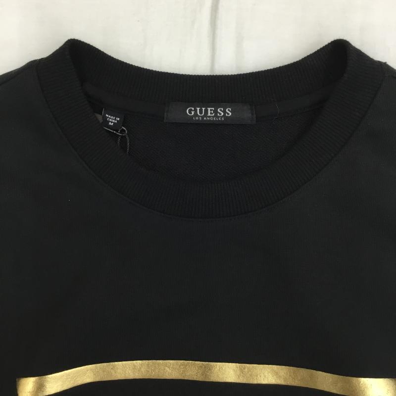 ゲス Guess トレーナー 長袖 M ロゴ、文字 黒 / ブラック / X 金 / ゴールド /  メンズ USED 古着 中古 10133596