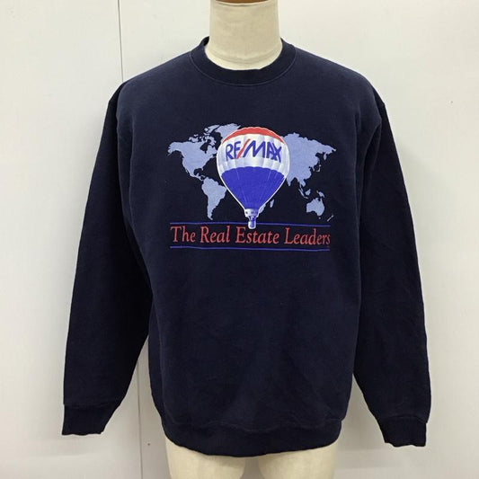 フルーツオブザルーム FRUIT OF THE LOOM トレーナー 長袖 スウェット 裏起毛 気球 L プリント 紺 / ネイビー /  メンズ USED 古着 中古 10116819