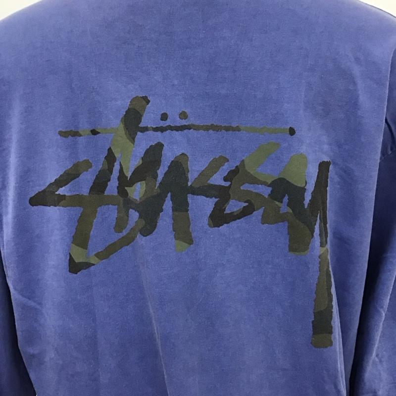 ステューシー STUSSY Tシャツ 長袖 クルーネック 胸ポケット ロンT 後染め XL ロゴ、文字 青 / ブルー /  メンズ USED 古着 中古 10118089
