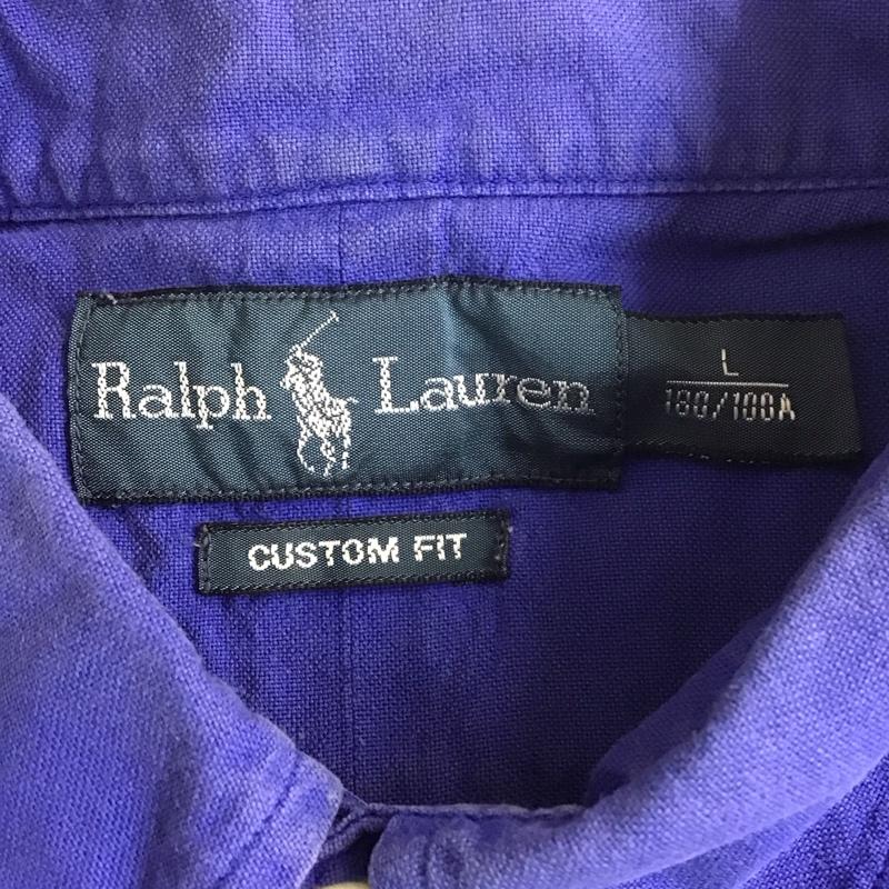 ラルフローレン RALPHLAUREN シャツ、ブラウス 半袖 ボタンダウンシャツ L 無地 青 / ブルー /  メンズ USED 古着 中古 10107907