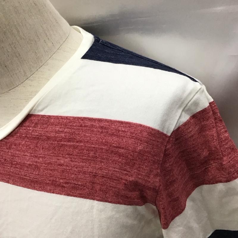 シップス SHIPS Tシャツ 半袖 112-11-5011 Vネック M ボーダー柄 白 / ホワイト / X 赤 / レッド / X 紺 / ネイビー /  メンズ USED 古着 中古 10117046