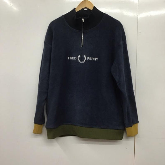 フレッドペリー FRED PERRY ニット、セーター 長袖 長袖フリースジャケット 長袖カットソー ジップアップカラー M ロゴ、文字 紺 / ネイビー /  メンズ USED 古着 中古 10145296