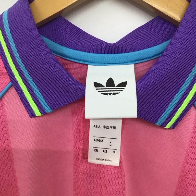 アディダス adidas ポロシャツ 半袖 KD2255 ジャカードストライプジャージー 半袖ポロシャツ M ロゴ、文字 桃 / ピンク /  メンズ USED 古着 中古 10135846
