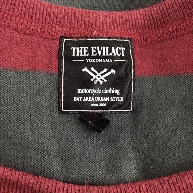 イーブルアクト EVILACT Tシャツ 半袖 胸ポケット クルーネック L ボーダー柄 ボルドー / ボルドー / X ダークグレー / ダークグレー /  メンズ USED 古着 中古 10111198