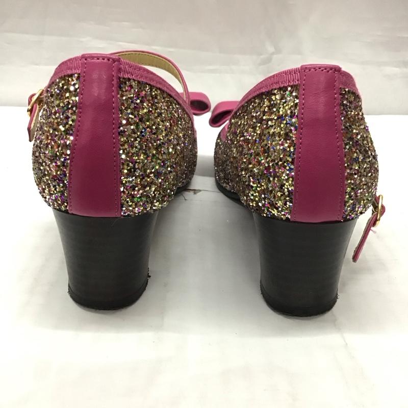 古着 USED パンプス パンプス Leur Getter グリッター リボン ストラップ ヒール 22.5cm 22.5cm  桃 / ピンク /  レディース USED 古着 中古 10113417