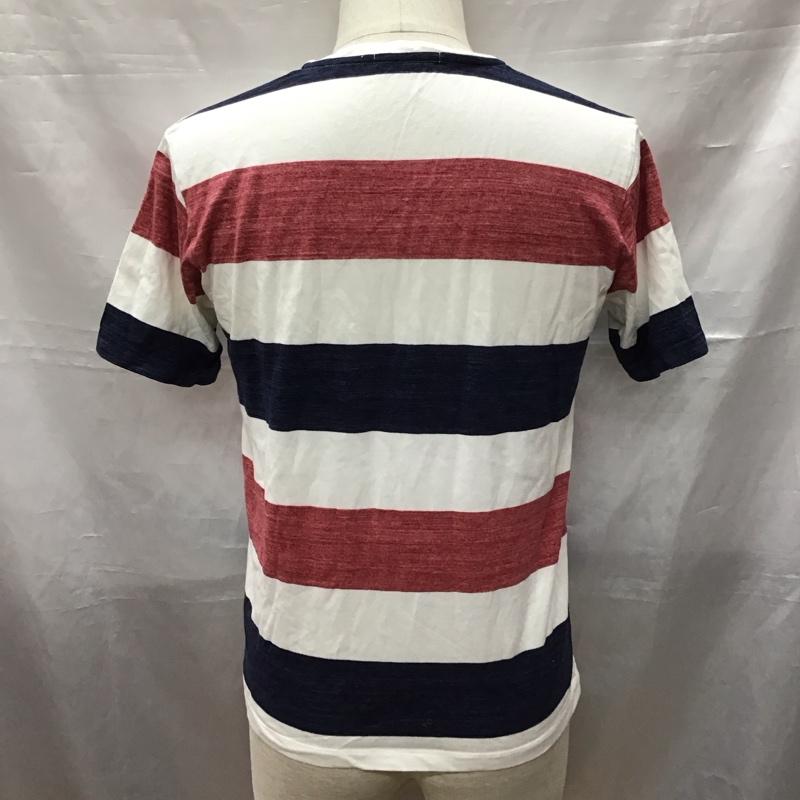 シップス SHIPS Tシャツ 半袖 112-11-5011 Vネック M ボーダー柄 白 / ホワイト / X 赤 / レッド / X 紺 / ネイビー /  メンズ USED 古着 中古 10117046