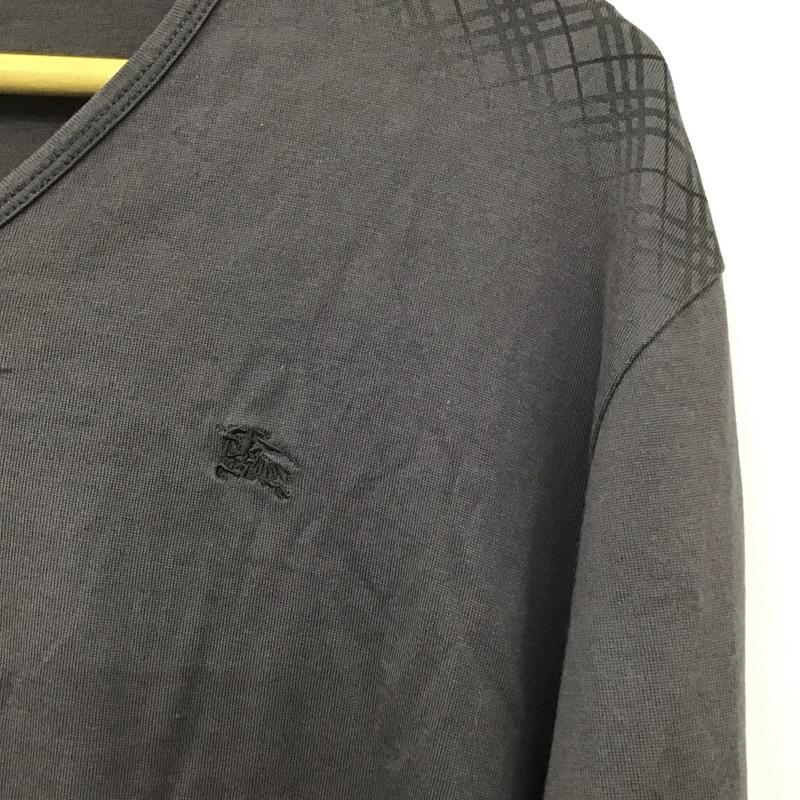 バーバリーブラックレーベル BURBERRY BLACK LABEL カットソー 長袖 長袖カットソー 無地カットソー Vネック 3 ロゴ、文字 灰 / グレー /  メンズ USED 古着 中古 10130845