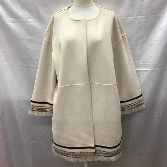 ザラ ZARA コート コート一般 3046 134 711 ノーカラー フェイクスエード フリンジ M 刺繍 アイボリー / アイボリー /  レディース USED 古着 中古 10118400