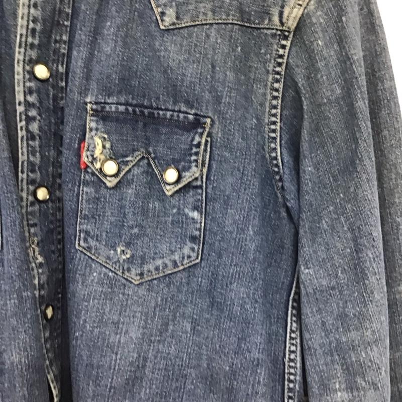 リーバイス Levi s シャツ、ブラウス 長袖 長袖デニムシャツ カラーシャツ 長袖シャツ クラッシュ XS ダメージ加工 インディゴ / インディゴ /  メンズ USED 古着 中古 10147597