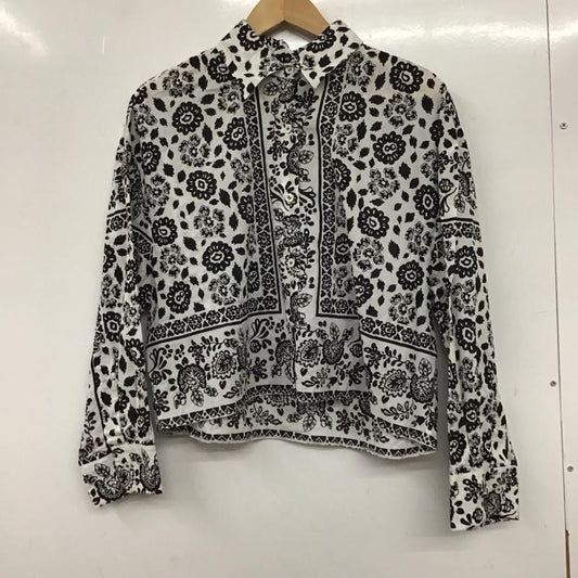 ザラ ZARA シャツ、ブラウス 長袖 M 総柄 白 / ホワイト / X 黒 / ブラック /  レディース USED 古着 中古 10136608