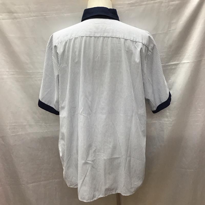 古着 USED シャツ、ブラウス 半袖 半袖シャツ カラーシャツ 半袖カットソー ストライプシャツ XL ロゴ、文字 紺 / ネイビー /  メンズ USED 古着 中古 10118542