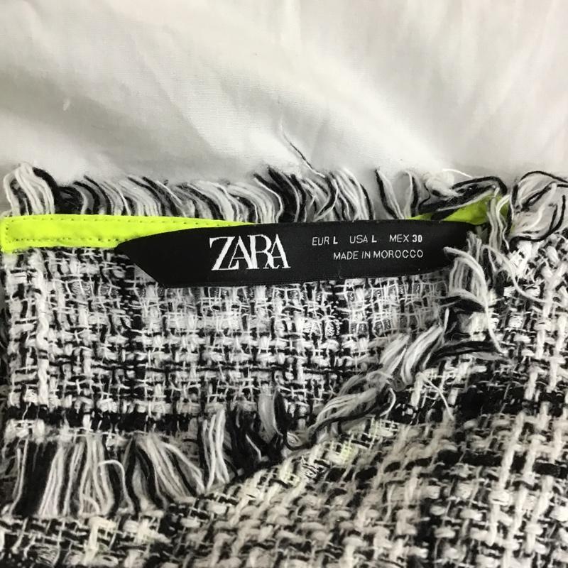 ザラ ZARA カットソー 半袖 半袖カットソー 半袖シャツカットソー 切り替えカットソー クルーネック L 総柄 白 / ホワイト / X 黒 / ブラック /  レディース USED 古着 中古 10105862