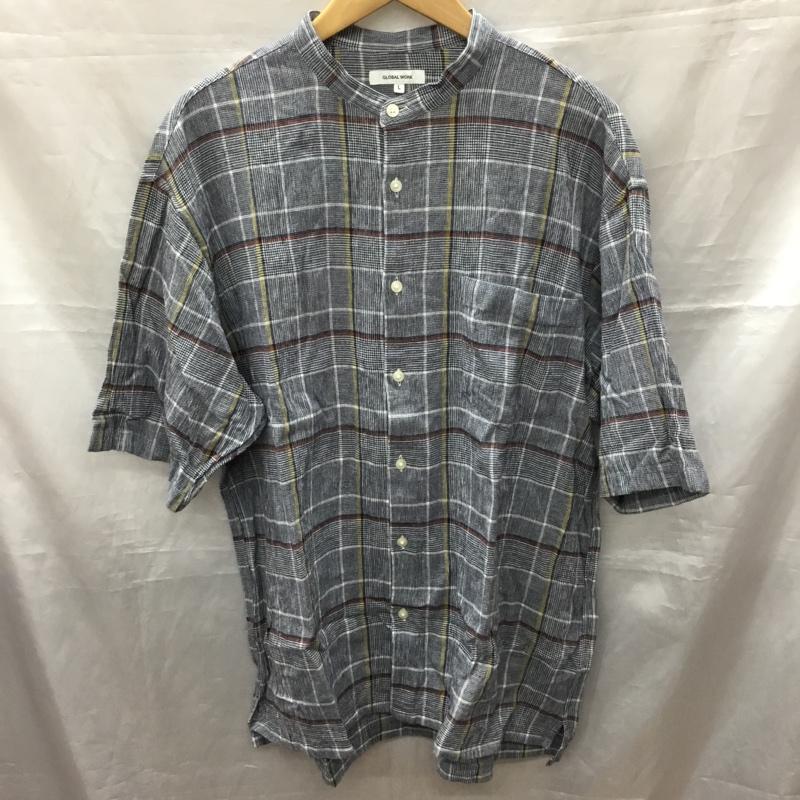 グローバルワーク GLOBAL WORK シャツ、ブラウス 半袖 GW222157AD バンドカラー L チェック 紺 / ネイビー / X 白 / ホワイト / X 橙 / オレンジ / X 黄 / イエロー /  メンズ USED 古着 中古 10117783