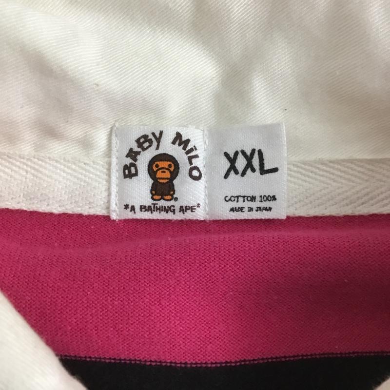 アベイシングエイプ A BATHING APE ポロシャツ 長袖 BABY MILO XXL ボーダー柄 黒 / ブラック / X 桃 / ピンク /  メンズ USED 古着 中古 10105703